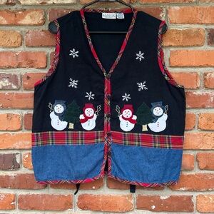 Basic Holiday Editions Snowman Holiday Vest VTG XL Embroidered